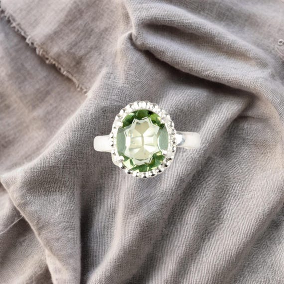 Handmade Green Amethyst Ring: 925 Sterling Silver Green Gemstone Jewelry