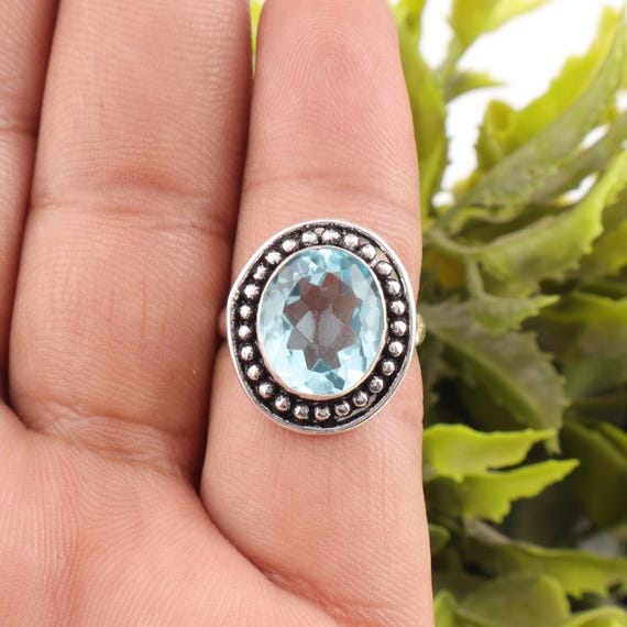 Handmade Sky Blue Topaz Ring: 925 Sterling Silver Blue Gemstone Jewelry