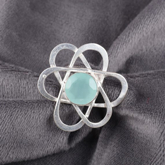 Handmade Aqua Chalcedony Ring: 925 Sterling Silver Pink Gemstone Jewelry