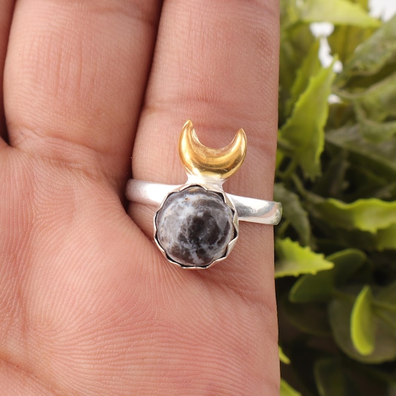 Handmade Dendrite Opal Ring: 925 Sterling Silver Fire Gemstone Jewelry