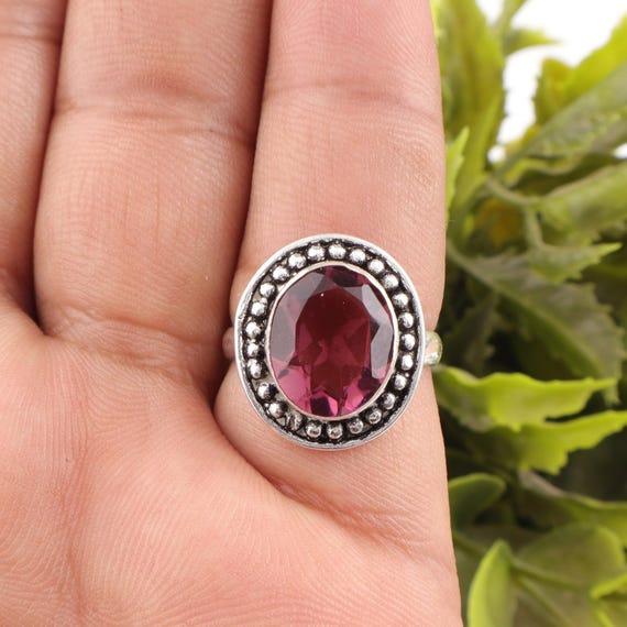 Handmade Rhodolite Ring: 925 Sterling Silver Pink Gemstone Jewelry