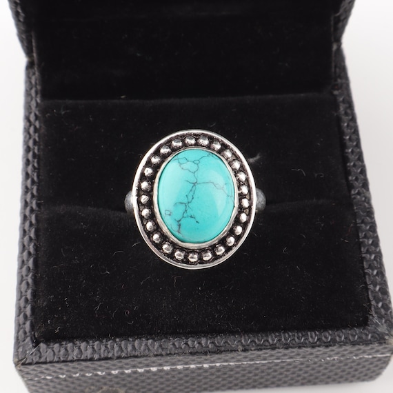 Handmade Blue Turquoise Ring: 925 Sterling Silver Blue Gemstone Jewelry