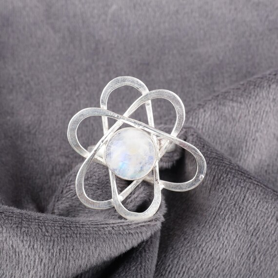 Handmade Rainbow Moonstone Ring: 925 Sterling Silver White Gemstone Jewelry
