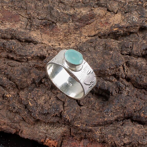 Handmade Aqua Chalcedony Ring: 925 Sterling Silver Pink Gemstone Jewelry