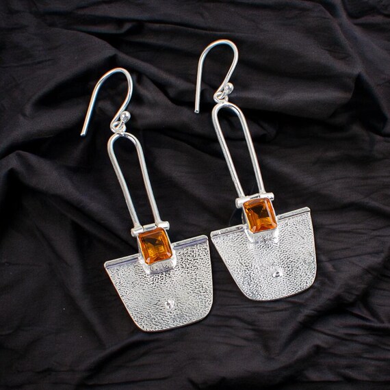 Citrine Dangle Earrings: Handmade 925 Sterling Silver Gemstone