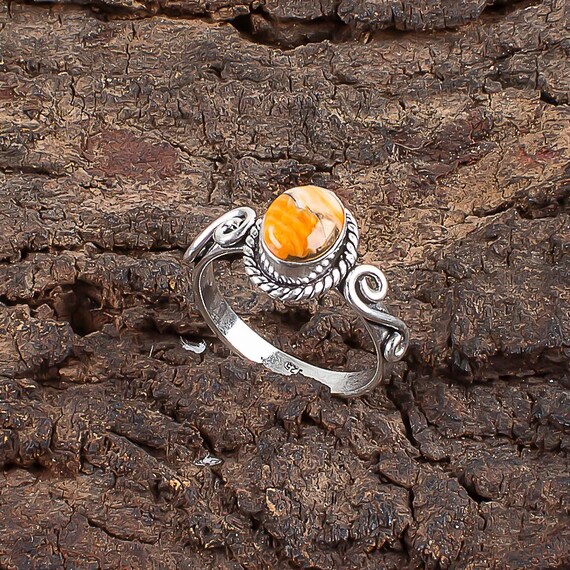Handmade Orange Copper Turquoise Ring: 925 Sterling Silver Orange Gemstone Jewelry