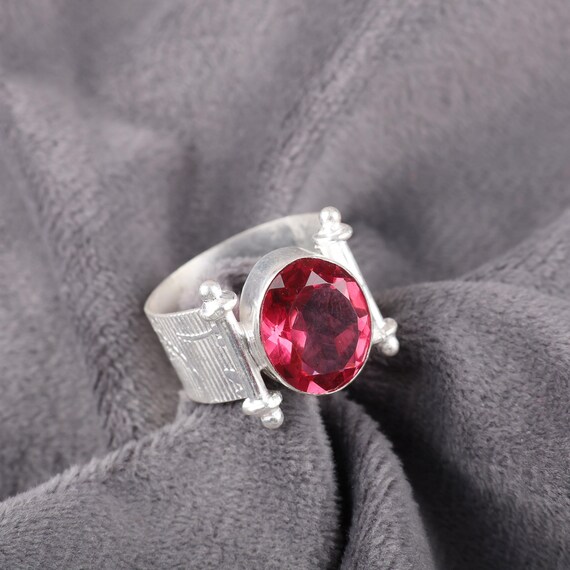 Handmade Pink Tourmaline Ring: 925 Sterling Silver Pink Gemstone Jewelry