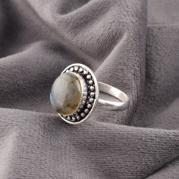 Handmade Labradorite Ring: 925 Sterling Silver Fire Gemstone Jewelry