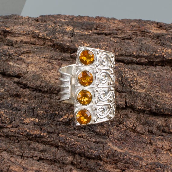 Handmade Citrine Ring: 925 Sterling Silver Yellow Gemstone Jewelry