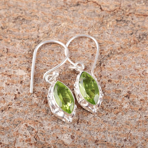 Peridot Dangle Earrings: Handmade 925 Sterling Silver Gemstone