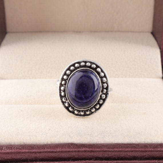 Handmade Sodalite Ring: 925 Sterling Silver Fire Gemstone Jewelry