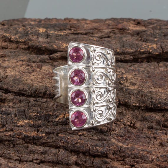 Handmade Pink Tourmaline Ring: 925 Sterling Silver Pink Gemstone Jewelry