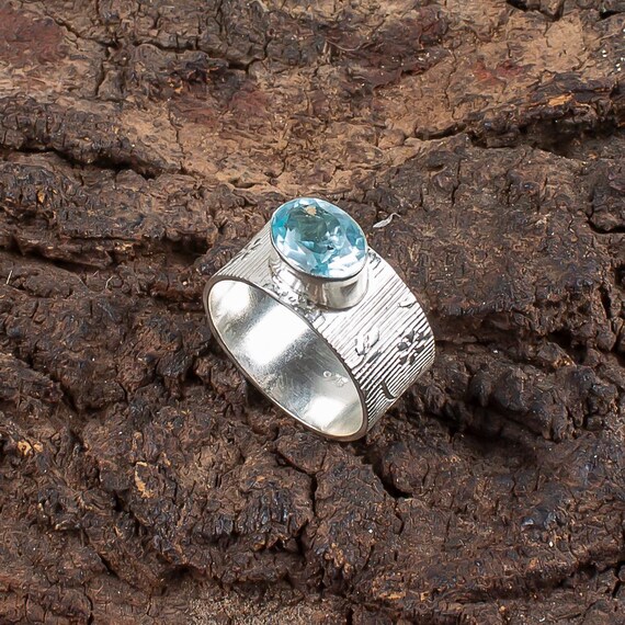 Handmade Sky Blue Topaz Ring: 925 Sterling Silver Blue Gemstone Jewelry
