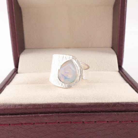 Handmade Milky Opal Ring: 925 Sterling Silver Black Gemstone Jewelry
