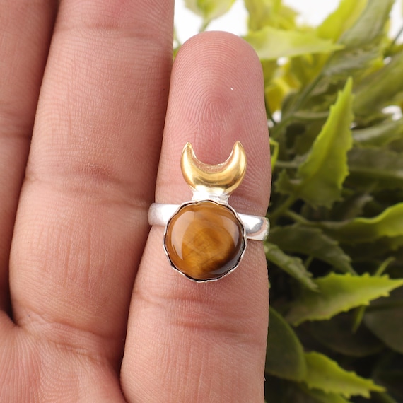 Handmade Yellow Tiger's Eye Ring: 925 Sterling Silver Yellow Gemstone Jewelry