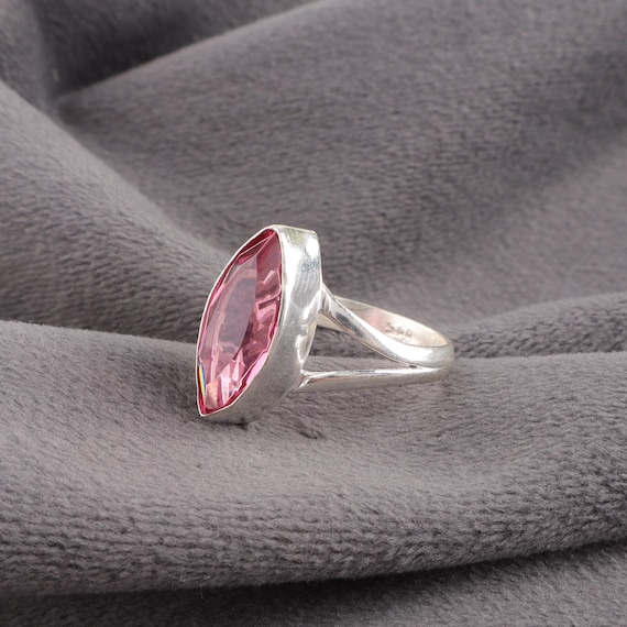 Handmade Pink Tourmaline Ring: 925 Sterling Silver Pink Gemstone Jewelry