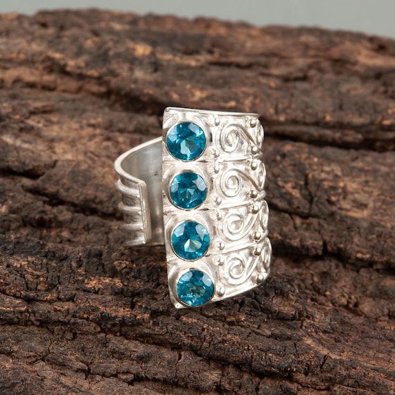 Handmade Swiss Blue Topaz Ring: 925 Sterling Silver Blue Gemstone Jewelry