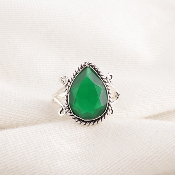 Handmade Green Onyx Ring: 925 Sterling Silver Green Gemstone Jewelry