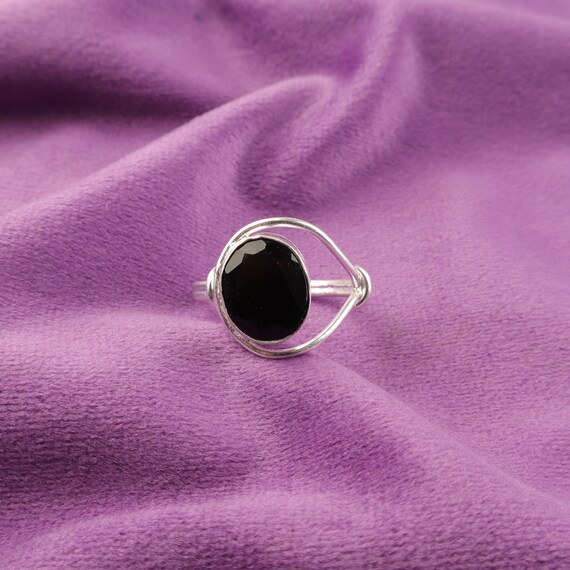 Handmade Black Onyx Ring: 925 Sterling Silver Black Gemstone Jewelry