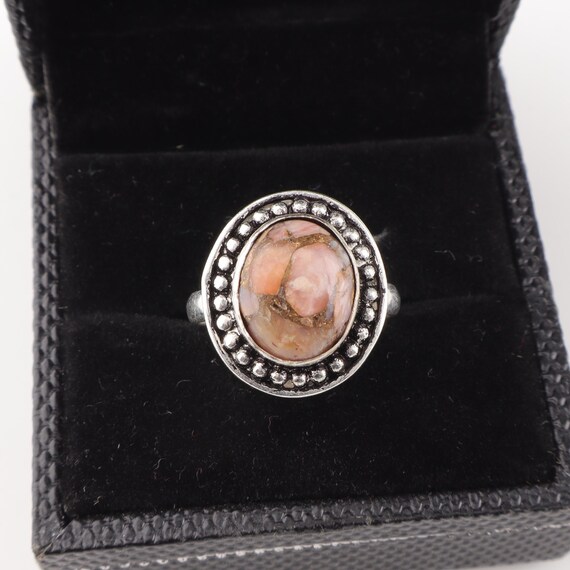 Handmade Pink Opal Turquoise Ring: 925 Sterling Silver pink Gemstone Jewelry