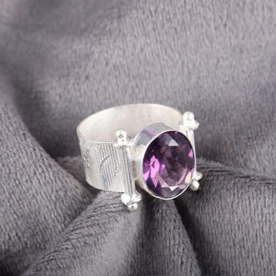 Handmade Amethyst Ring: 925 Sterling Silver Purple Gemstone Jewelry