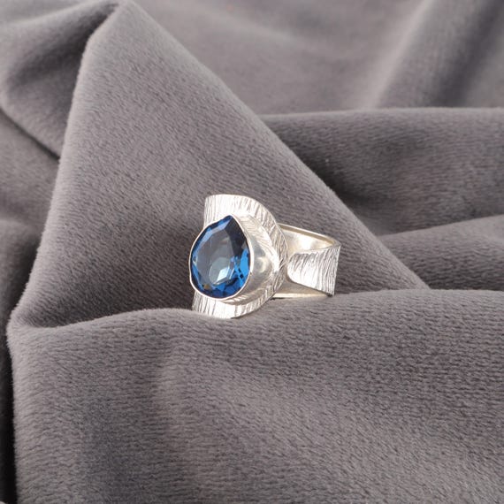 Handmade London Blue Topaz Ring: 925 Sterling Silver Blue Gemstone Jewelry