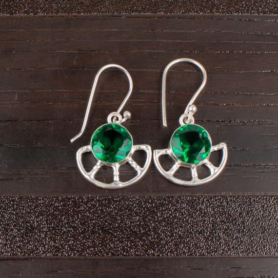 Emerald Dangle Earrings: Handmade 925 Sterling Silver Gemstone