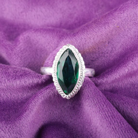 Handmade Emerald Ring: 925 Sterling Silver Green Gemstone Jewelry