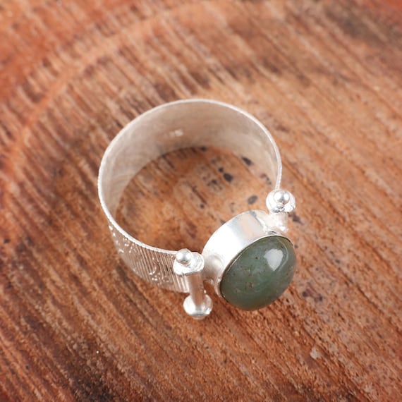 Handmade Moss Agate Ring: 925 Sterling Silver Green Gemstone Jewelry