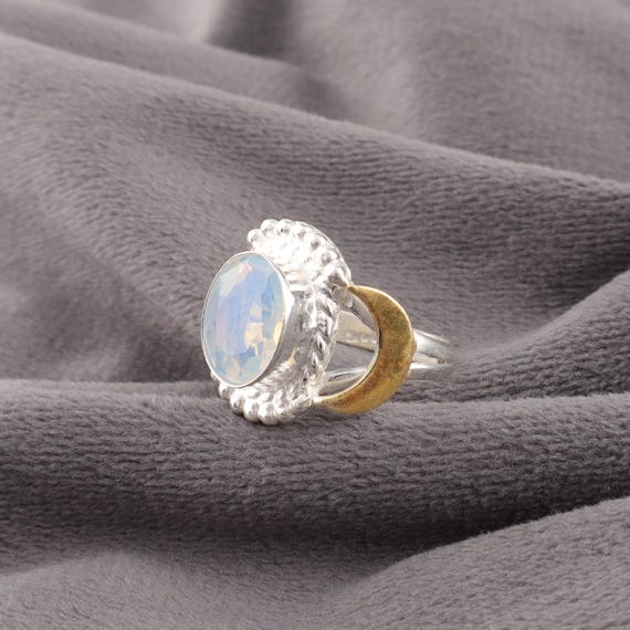 Handmade Milky Opal Ring: 925 Sterling Silver Black Gemstone Jewelry