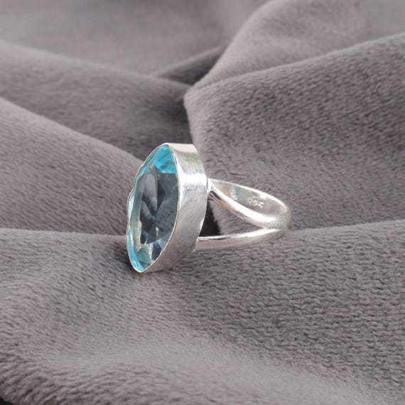 Handmade Sky Blue Topaz Ring: 925 Sterling Silver Blue Gemstone Jewelry