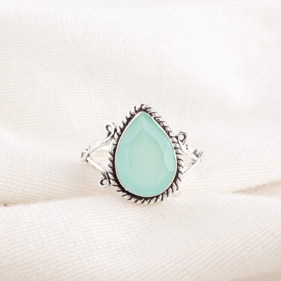 Handmade Aqua Chalcedony Ring: 925 Sterling Silver Pink Gemstone Jewelry