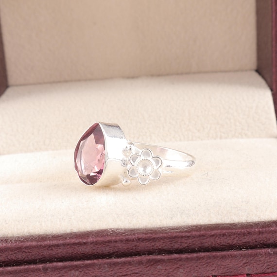 Handmade Rhodolite Ring: 925 Sterling Silver Pink Gemstone Jewelry