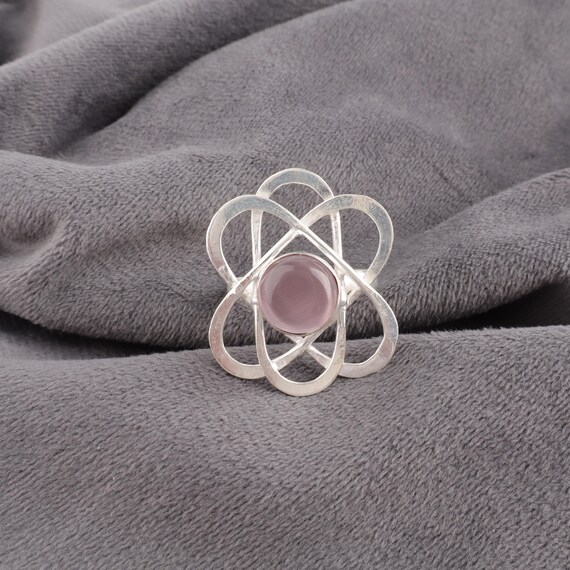 Handmade Purple Cat's Eye Ring: 925 Sterling Silver Purple Gemstone Jewelry
