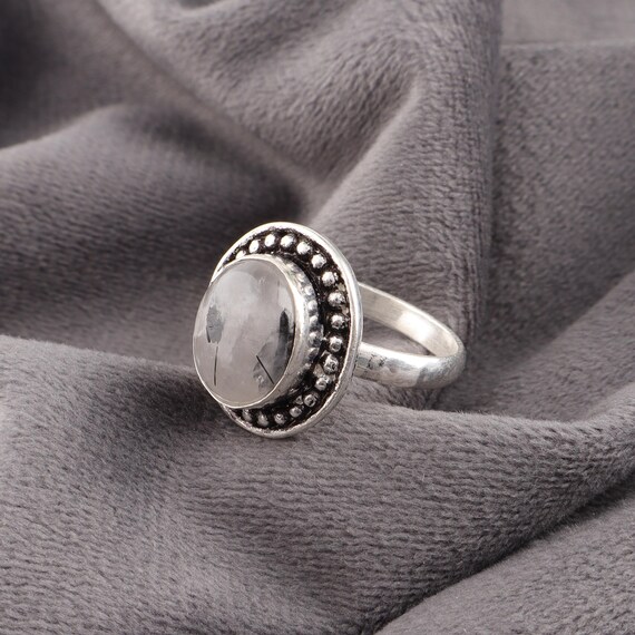 Handmade Black Rutile Ring: 925 Sterling Silver Black Gemstone Jewelry