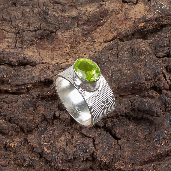 Handmade Peridot Ring: 925 Sterling Silver Green Gemstone Jewelry