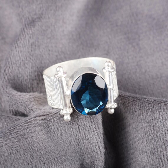 Handmade London Blue Topaz Ring: 925 Sterling Silver Blue Gemstone Jewelry