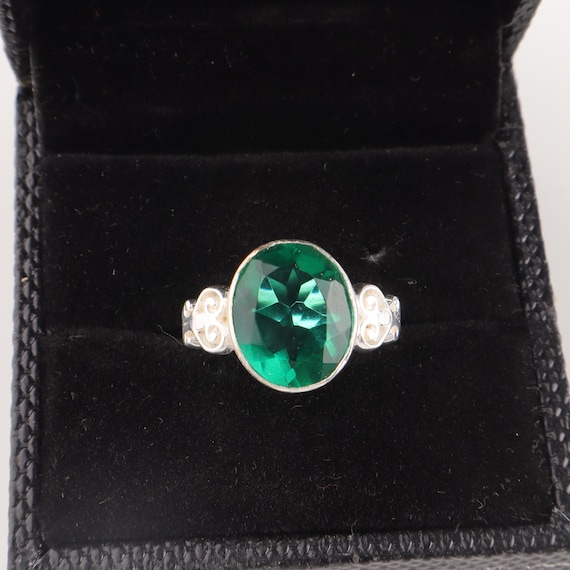 Handmade Green Emerald Ring: 925 Sterling Silver Green Gemstone Jewelry