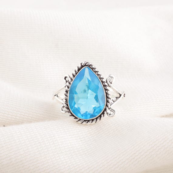Handmade Swiss Blue Topaz Ring: 925 Sterling Silver Blue Gemstone Jewelry
