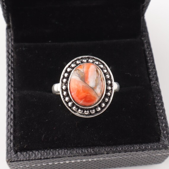 Handmade Orange Copper Turquoise Ring: 925 Sterling Silver Orange Gemstone Jewelry