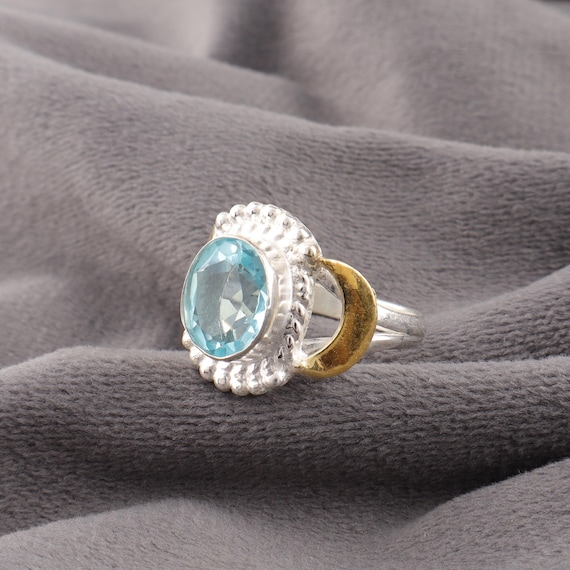 Handmade Sky Blue Topaz Ring: 925 Sterling Silver Blue Gemstone Jewelry