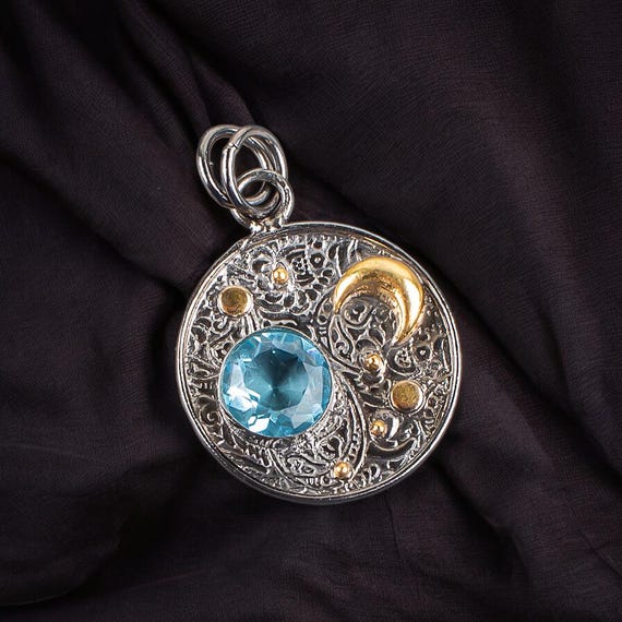 Handmade Sky Blue Topaz Pendant: 925 Sterling Silver Gemstone Jewelry