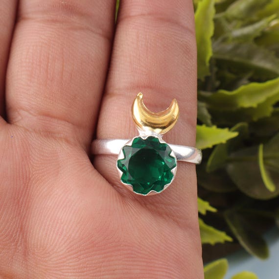 Handmade Green Emerald Ring: 925 Sterling Silver Green Gemstone Jewelry