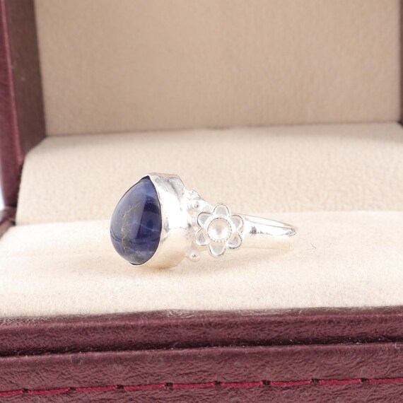 Handmade Sodalite Ring: 925 Sterling Silver Fire Gemstone Jewelry