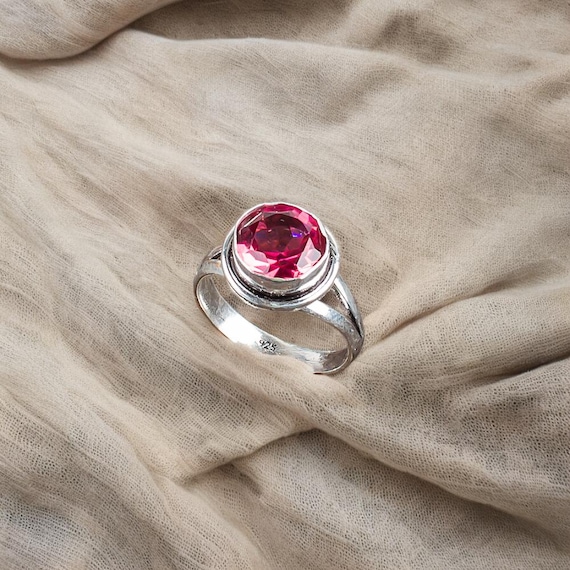 Handmade Pink Tourmaline Ring: 925 Sterling Silver Pink Gemstone Jewelry