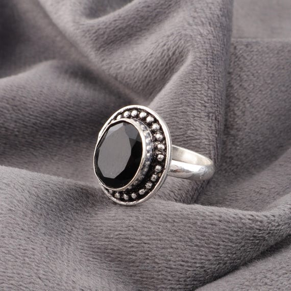 Handmade Black Onyx Ring: 925 Sterling Silver Black Gemstone Jewelry
