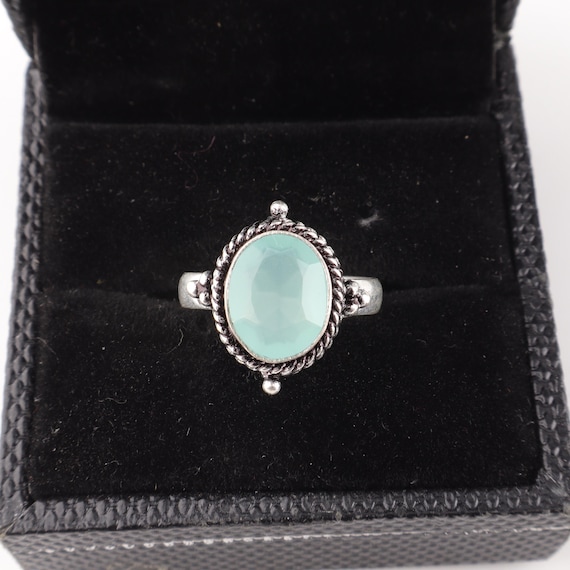 Handmade Aqua Chalcedony Ring: 925 Sterling Silver Pink Gemstone Jewelry