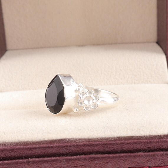Handmade Black Onyx Ring: 925 Sterling Silver Black Gemstone Jewelry