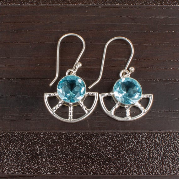 Sky Blue Topaz Dangle Earrings: Handmade 925 Sterling Silver Gemstone
