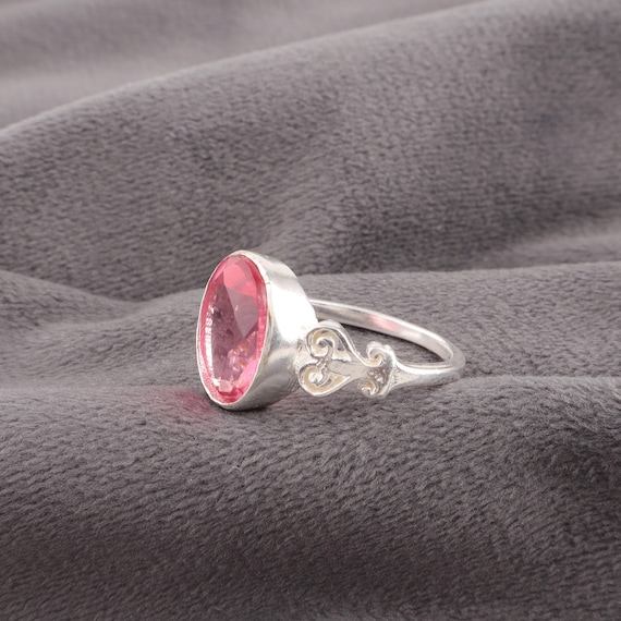 Handmade Pink Tourmaline Ring: 925 Sterling Silver Pink Gemstone Jewelry